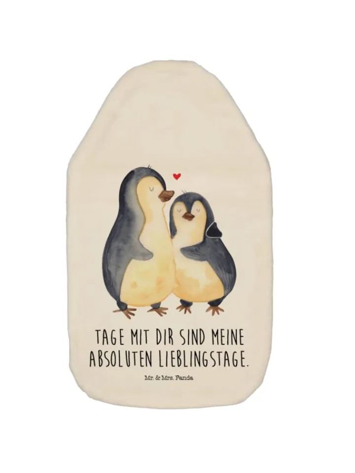 Mr. & Mrs. Panda Wärmflaschen & -Kissen<Wärmflasche Pinguin umarmen mit Spruch in Weiß