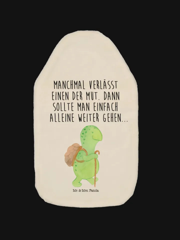 Mr. & Mrs. Panda Wärmflaschen & -Kissen<Wärmflasche Schildkröte Wanderer mit Spruch in Weiß