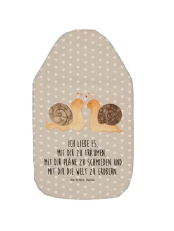 Mr. & Mrs. Panda Wärmflaschen & -Kissen<Wärmflasche Schnecken Liebe mit Spruch in Grau Pastell