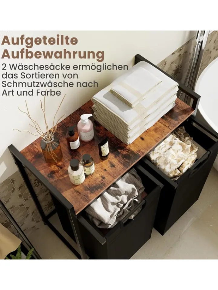 COSTWAY Wäschekörbe & -Ständer<Wäschekorb 2 Fächer 90L in Schwarz