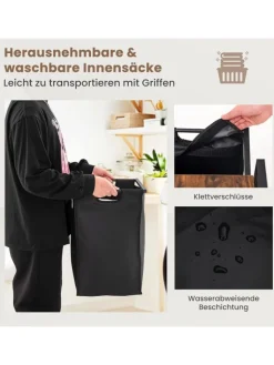 COSTWAY Wäschekörbe & -Ständer<Wäschekorb 2 Fächer 90L in Schwarz