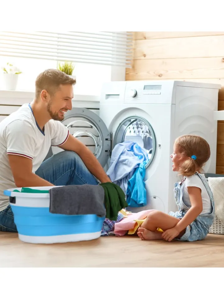 relaxdays Wäschekörbe & -Ständer<Wäschekorb "faltbar" in Blau - 36 l