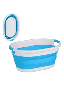 relaxdays Wäschekörbe & -Ständer<Wäschekorb "faltbar" in Blau - 24 l
