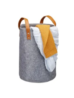 relaxdays Wäschekörbe & -Ständer<Wäschekorb in Anthrazit - (H)45 x Ø30 cm