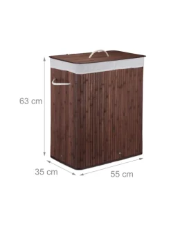 relaxdays Wäschekörbe & -Ständer<Wäschekorb in Braun - (B)55 x (H)63 x (T)35 cm