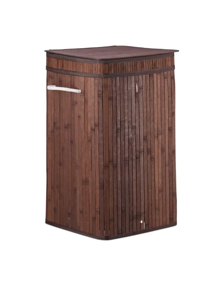 relaxdays Wäschekörbe & -Ständer<Wäschekorb in Braun - (B)36 x (H)63 x (T)36 cm
