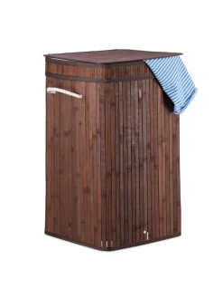 relaxdays Wäschekörbe & -Ständer<Wäschekorb in Braun - (B)36 x (H)63 x (T)36 cm