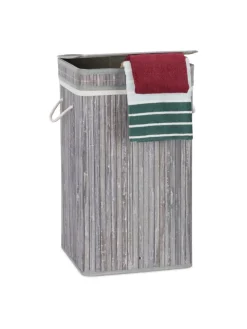 relaxdays Wäschekörbe & -Ständer<Wäschekorb in Grau - (B)36 x (H)63 x (T)36 cm
