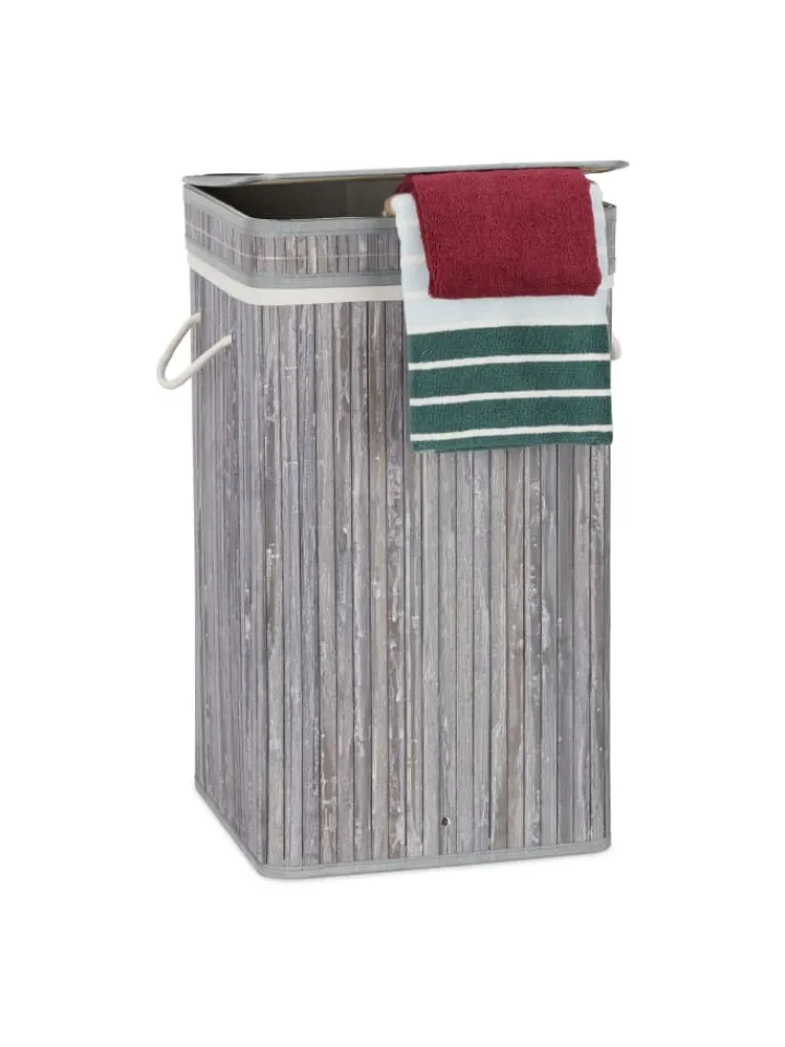 relaxdays Wäschekörbe & -Ständer<Wäschekorb in Grau - (B)36 x (H)63 x (T)36 cm