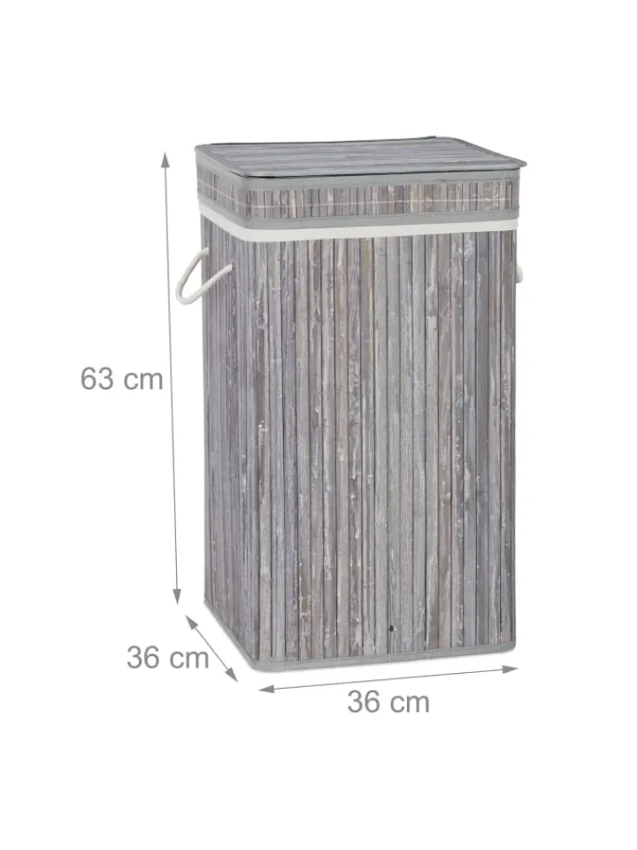 relaxdays Wäschekörbe & -Ständer<Wäschekorb in Grau - (B)36 x (H)63 x (T)36 cm
