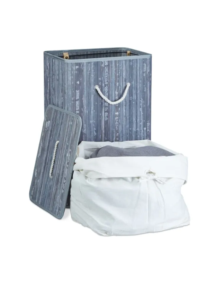 relaxdays Wäschekörbe & -Ständer<Wäschekorb in Grau - (B)43,5 x (H)65,5 x (T)33,5 cm
