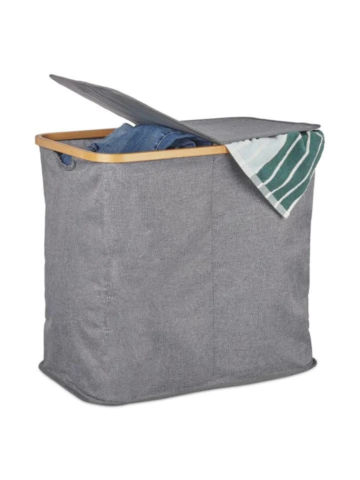 relaxdays Wäschekörbe & -Ständer<Wäschekorb in Grau - (B)54 x (H)50 x (T)33,5 cm