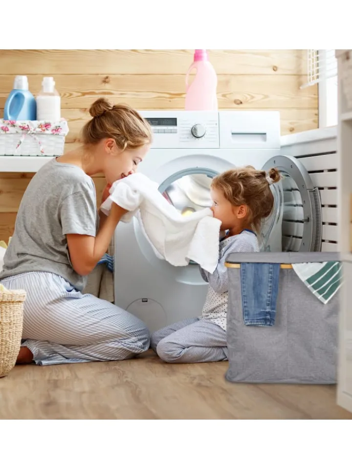 relaxdays Wäschekörbe & -Ständer<Wäschekorb in Grau - (B)54 x (H)50 x (T)33,5 cm
