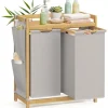 SONGMICS Wäschekörbe & -Ständer<Wäschekorb in Hellgrau/ Hellbraun - (B)63 x (H)78 x (T)33 cm