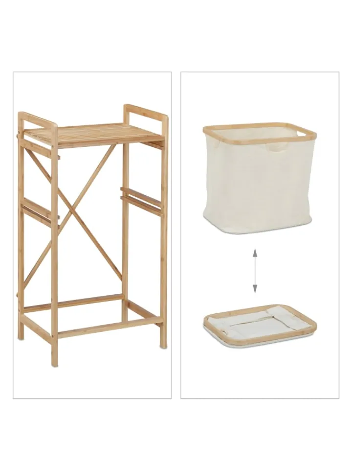 relaxdays Badezimmermöbel|Badmöbel<Wäschekorb in Natur/ Beige - (B)44 x (H)85 x (T)33 cm