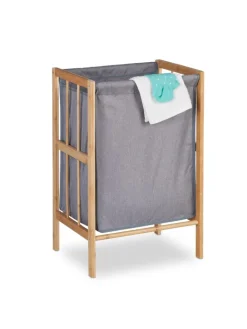 relaxdays Wäschekörbe & -Ständer<Wäschekorb in Natur/ Grau - (B)39 x (H)60 x (T)30 cm