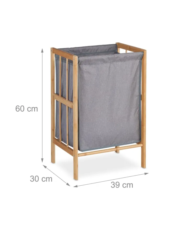 relaxdays Wäschekörbe & -Ständer<Wäschekorb in Natur/ Grau - (B)39 x (H)60 x (T)30 cm