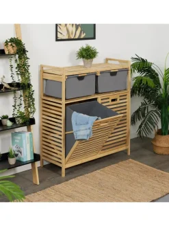 relaxdays Wäschekörbe & -Ständer<Wäschekorb in Natur/ Grau - (B)88 x (H)95 x (T)33 cm