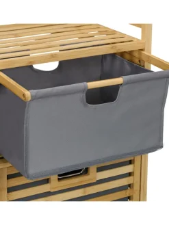 relaxdays Wäschekörbe & -Ständer<Wäschekorb in Natur/ Grau - (B)88 x (H)95 x (T)33 cm