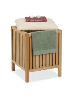 relaxdays Wäschekörbe & -Ständer<Wäschekorb in Natur/ Weiß - 30 l