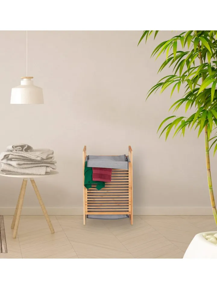 relaxdays Wäschekörbe & -Ständer<Wäschekorb in Natur/Grau - (B)40 x (H)60 x (T)35 cm