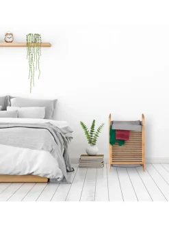 relaxdays Wäschekörbe & -Ständer<Wäschekorb in Natur/Grau - (B)40 x (H)60 x (T)35 cm