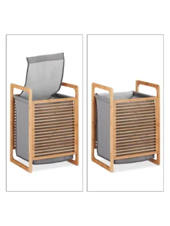 relaxdays Wäschekörbe & -Ständer<Wäschekorb in Natur/Grau - (B)40 x (H)60 x (T)35 cm