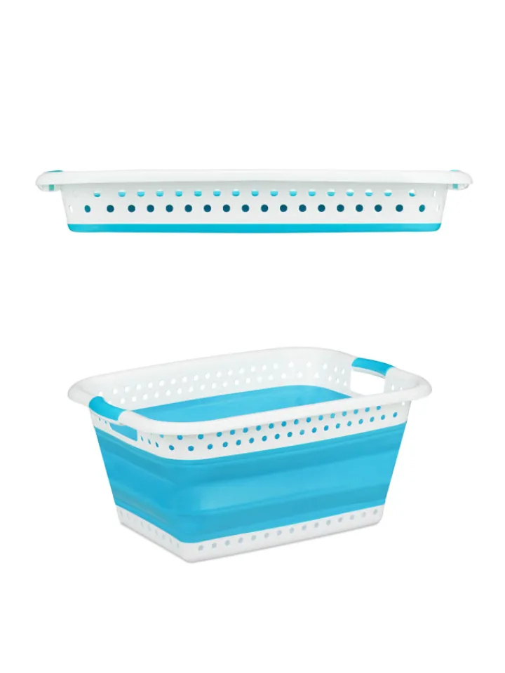 relaxdays Wäschekörbe & -Ständer<Wäschekorb in Petrol - (B)61 x (H)27 x (T)45,5 cm
