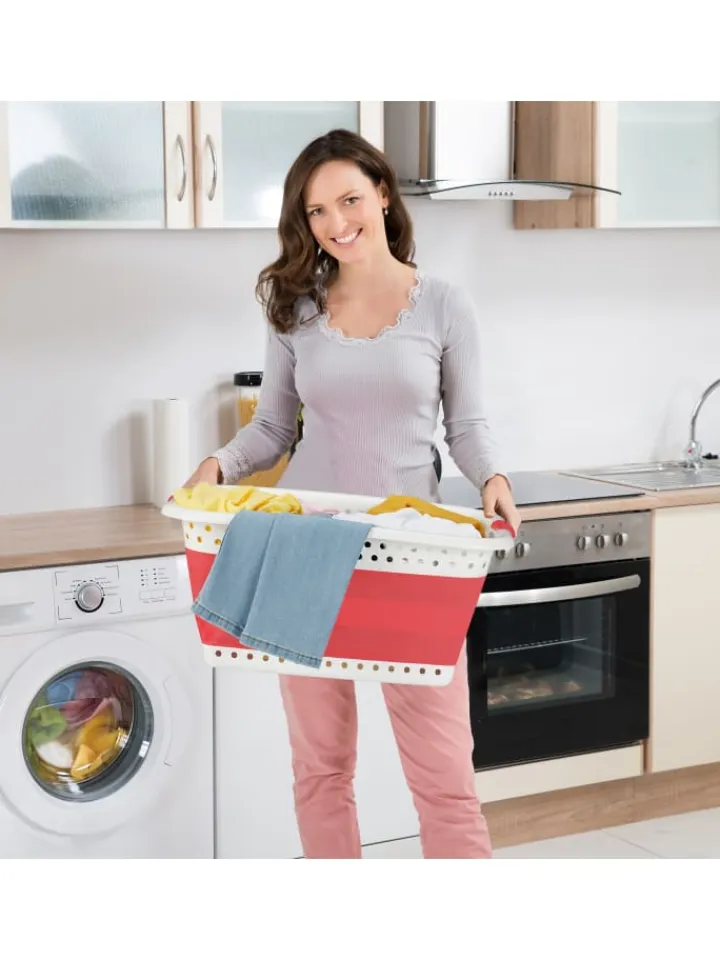 relaxdays Wäschekörbe & -Ständer<Wäschekorb in Rot - (B)61 x (H)27 x (T)45,5 cm