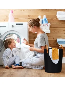 relaxdays Wäschekörbe & -Ständer<Wäschekorb in Schwarz - 28 Liter