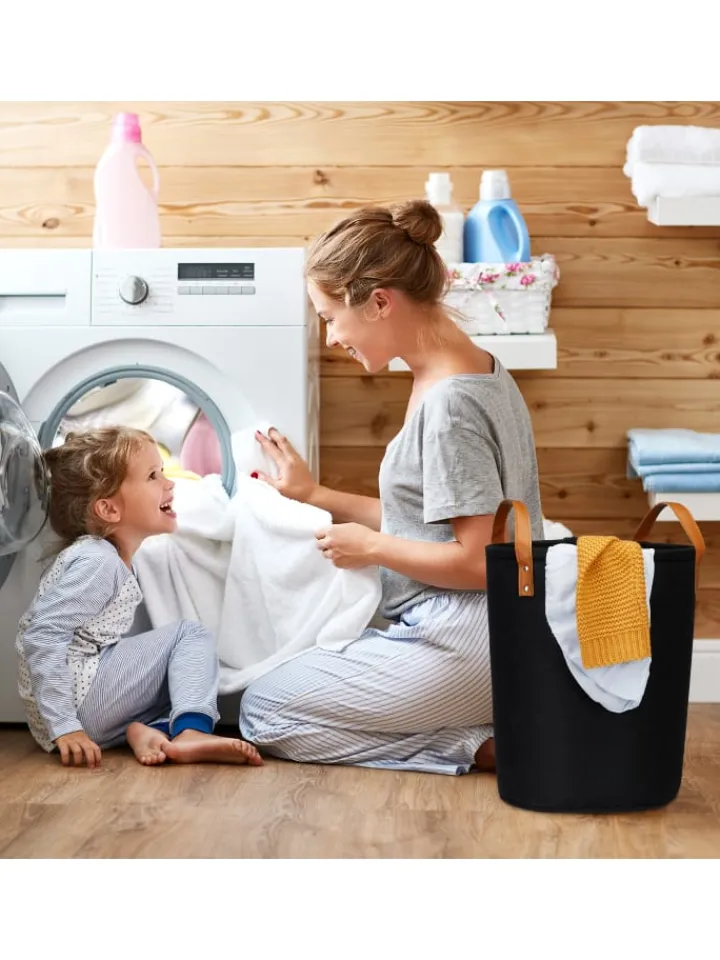 relaxdays Wäschekörbe & -Ständer<Wäschekorb in Schwarz - 28 Liter