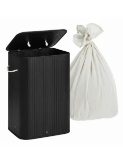relaxdays Wäschekörbe & -Ständer<Wäschekorb in Schwarz - (B)40 x (H)60 x (T)30 cm