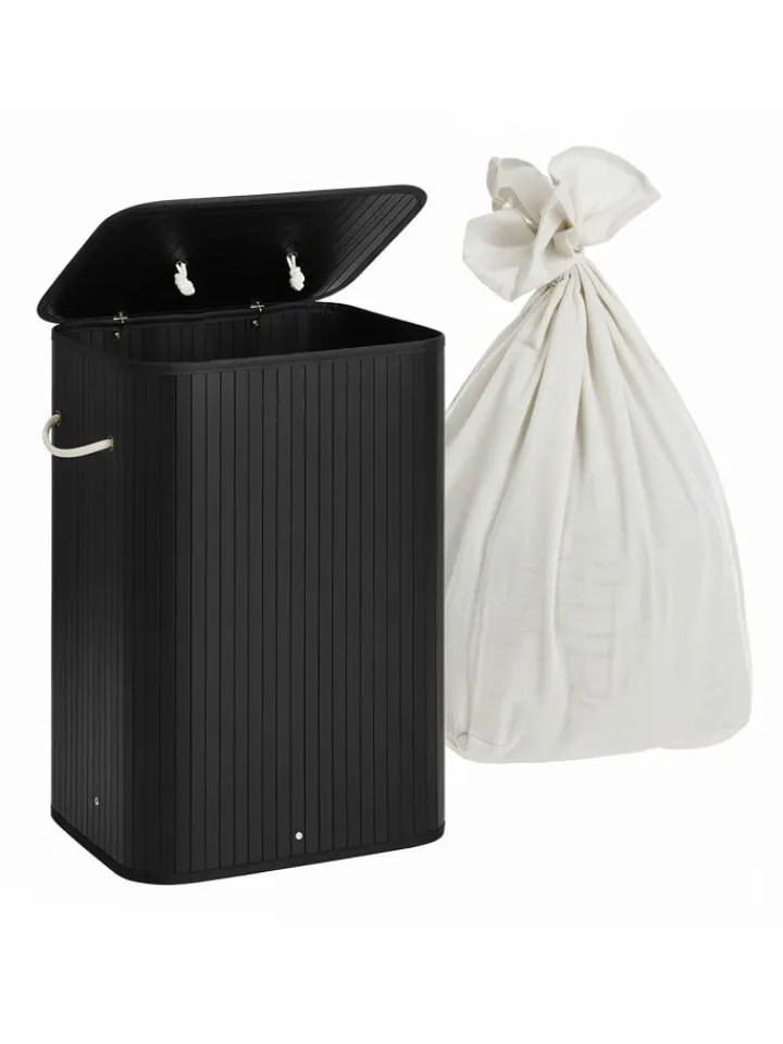 relaxdays Wäschekörbe & -Ständer<Wäschekorb in Schwarz - (B)40 x (H)60 x (T)30 cm