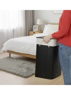 relaxdays Wäschekörbe & -Ständer<Wäschekorb in Schwarz - (B)40 x (H)60 x (T)30 cm
