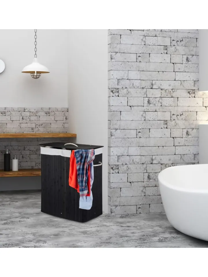 relaxdays Wäschekörbe & -Ständer<Wäschekorb in Schwarz - (B)40 x (H)60 x (T)30 cm