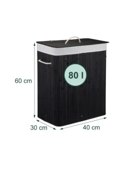 relaxdays Wäschekörbe & -Ständer<Wäschekorb in Schwarz - (B)40 x (H)60 x (T)30 cm