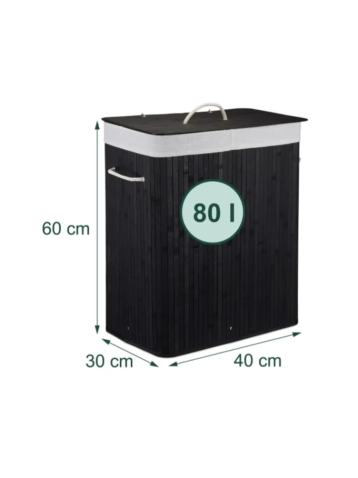 relaxdays Wäschekörbe & -Ständer<Wäschekorb in Schwarz - (B)40 x (H)60 x (T)30 cm