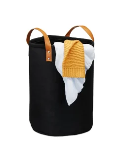relaxdays Wäschekörbe & -Ständer<Wäschekorb in Schwarz - (H)45 x Ø30 cm