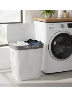 relaxdays Wäschekörbe & -Ständer<Wäschekorb in Weiß - (B)52 x (H)63 x (T)32 cm