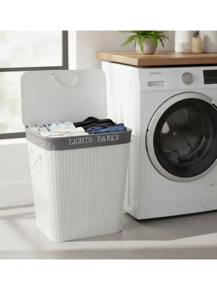 relaxdays Wäschekörbe & -Ständer<Wäschekorb in Weiß - (B)52 x (H)63 x (T)32 cm