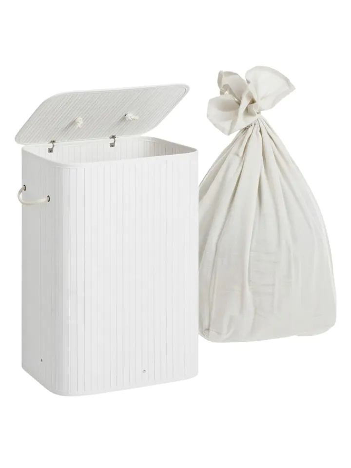 relaxdays Wäschekörbe & -Ständer<Wäschekorb in Weiß - (B)40 x (H)60 x (T)30 cm