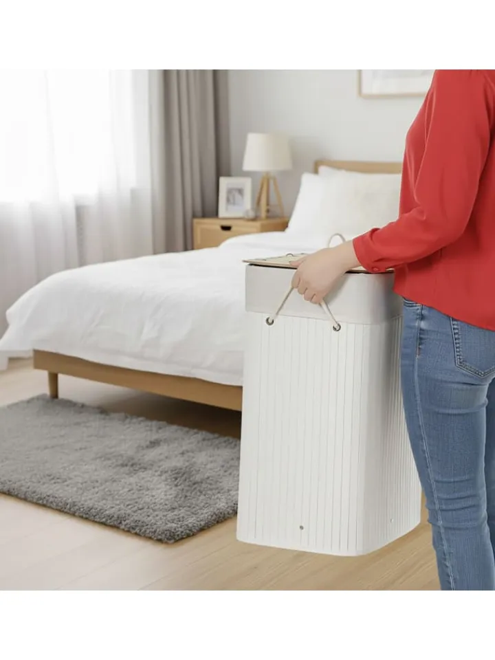 relaxdays Wäschekörbe & -Ständer<Wäschekorb in Weiß - (B)40 x (H)60 x (T)30 cm
