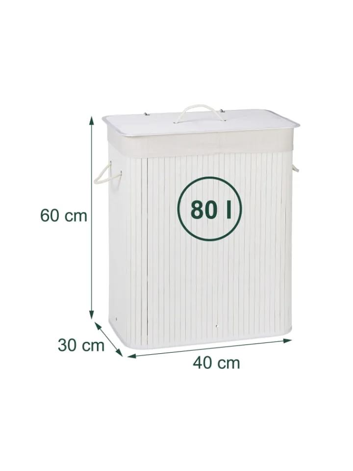 relaxdays Wäschekörbe & -Ständer<Wäschekorb in Weiß - (B)40 x (H)60 x (T)30 cm