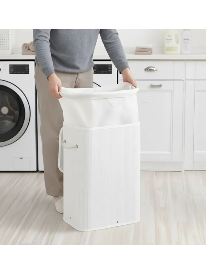 relaxdays Wäschekörbe & -Ständer<Wäschekorb in Weiß - (B)40 x (H)60 x (T)30 cm