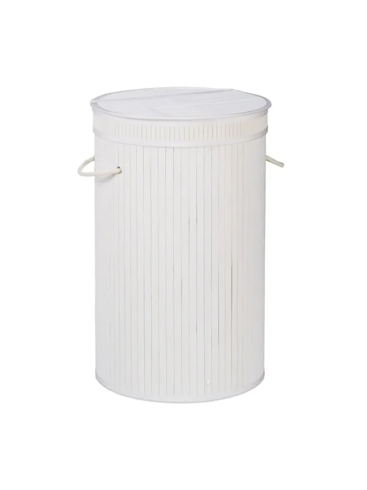 relaxdays Wäschekörbe & -Ständer<Wäschekorb in Weiß - (H)63 x Ø40 cm