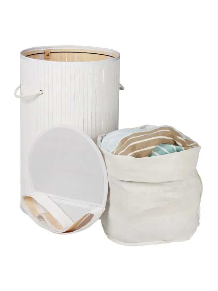 relaxdays Wäschekörbe & -Ständer<Wäschekorb in Weiß - (H)63 x Ø40 cm