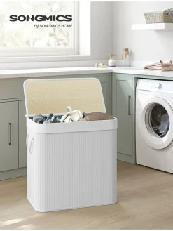 Songmics Wäschekörbe & -Ständer<Wäschekorb in Weiß/ Beige - (B)60 x (H)61 x (T)40 cm