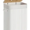 SONGMICS Wäschekörbe & -Ständer<Wäschekorb in Weiß/ Hellbraun - (B)40 x (H)61 x (T)30 cm