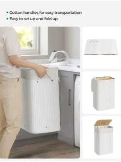 SONGMICS Wäschekörbe & -Ständer<Wäschekorb in Weiß/ Hellbraun - (B)40 x (H)61 x (T)30 cm