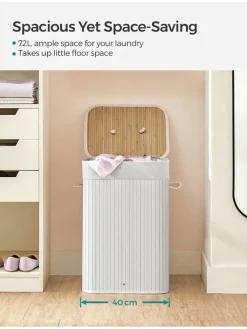 SONGMICS Wäschekörbe & -Ständer<Wäschekorb in Weiß/ Hellbraun - (B)40 x (H)61 x (T)30 cm